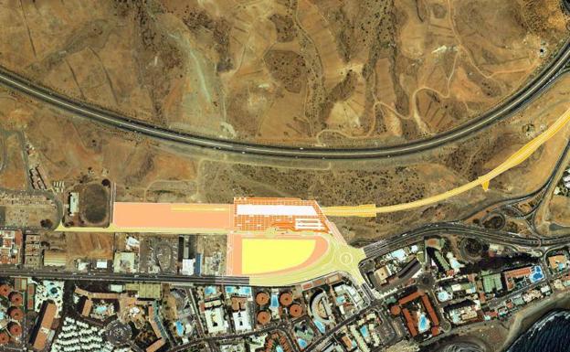 Infografía que muestra la ubicación que estaba prevista para la estación de Playa del Inglés. 