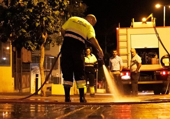 Un operario, en una de las actuaciones del plan de limpieza, en concreto, en la Avenida de Gáldar.