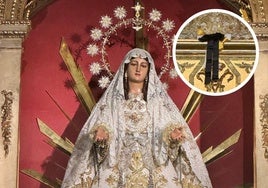 La Virgen del Rocío, este lunes, en su capilla de San Lázaro.
