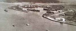 Zona portuaria de San Juan y su playón, a la derecha, donde tripulantes de barcos y luego jóvenes jugaban al fútbol.