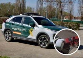 Imagen de la Guardia Civil. En el detalle, colisión de un coche robado en Arroyo tras ser perseguido desde Mayorga el 3 de junio.