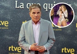 El periodista Pedro Ruiz, en una imagen de archivo, junto a la actuación de Melody en Eurovisión 2025.