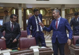 Antelo, de Vox, y Segado, del PP, ayer, en la Asamblea.