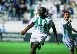 Antequera defender Fomeyem celebrates the equaliser in the 96th minute.